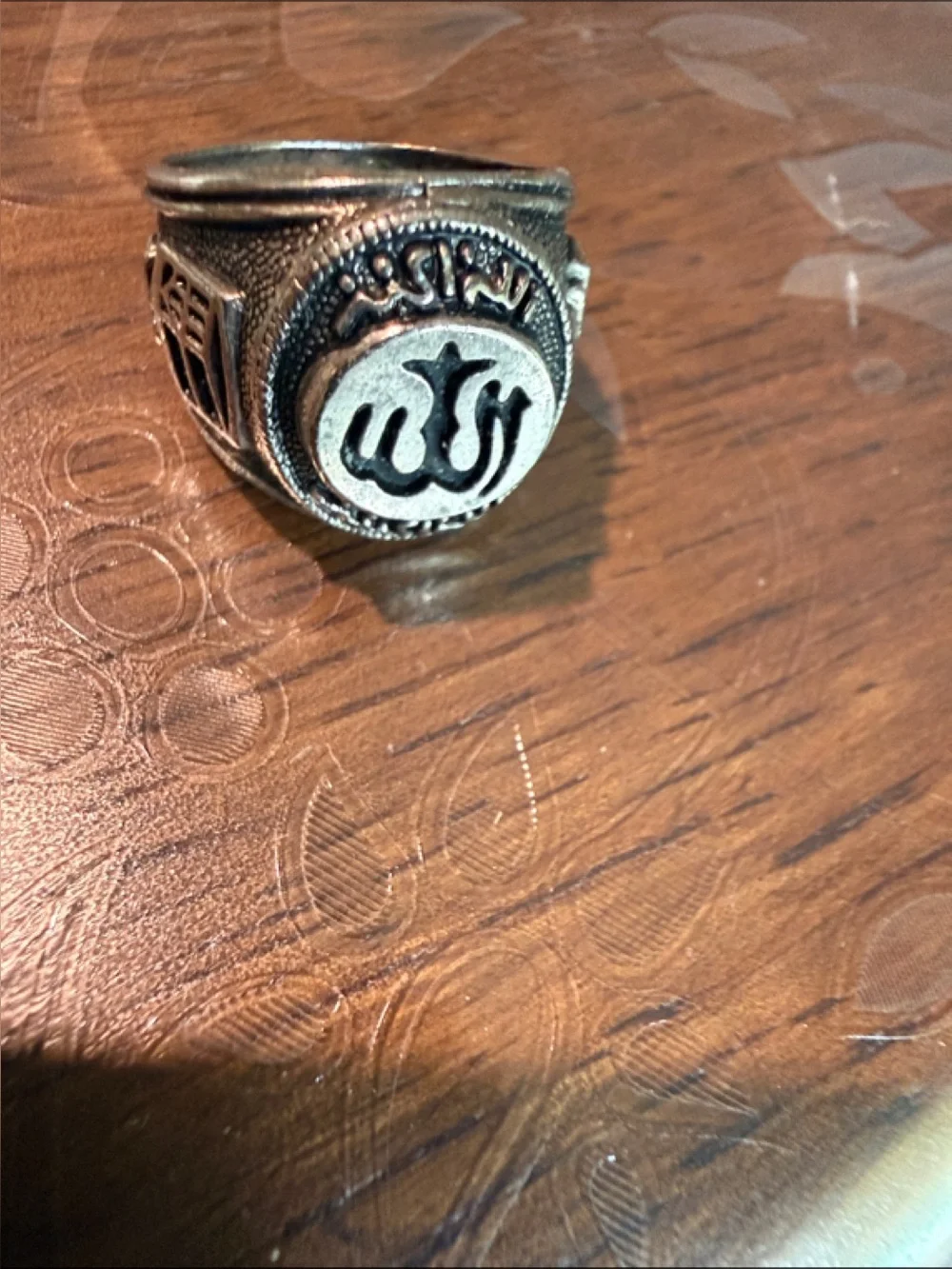 Silver-Tone Men's Ring with Arabic Motif